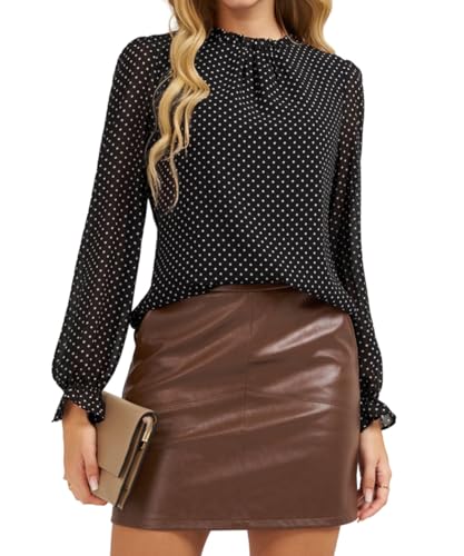 Belle Poque Womens Blouses Dressy Casual Business Casual Long Sleeve Chiffon Blouses Work Office Elegant Ruffle Shirt Polka Dot,S — view 2