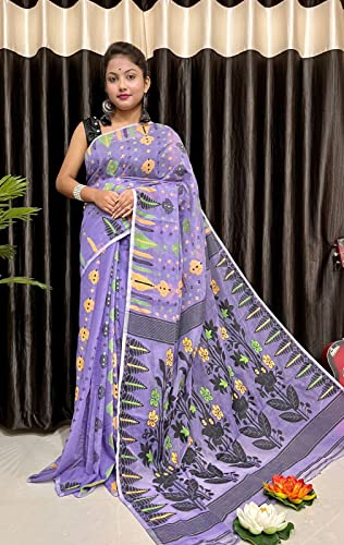 Sari Dhakai Jamdani de algodón indio multicolor de 5.5m para mujer 3