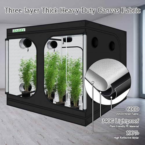 Image of zazzy 8x8 Large Grow Tent 96 inchx96 inchx78 inch High Reflective Mylar Growing Tent