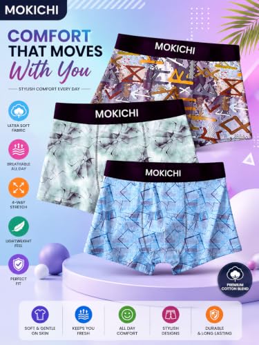 Image of Men's Printed Boxer Briefs | Comfortable Trunk-Style Innerwear with Elastic Waistband | Multicolor Pack of 3
