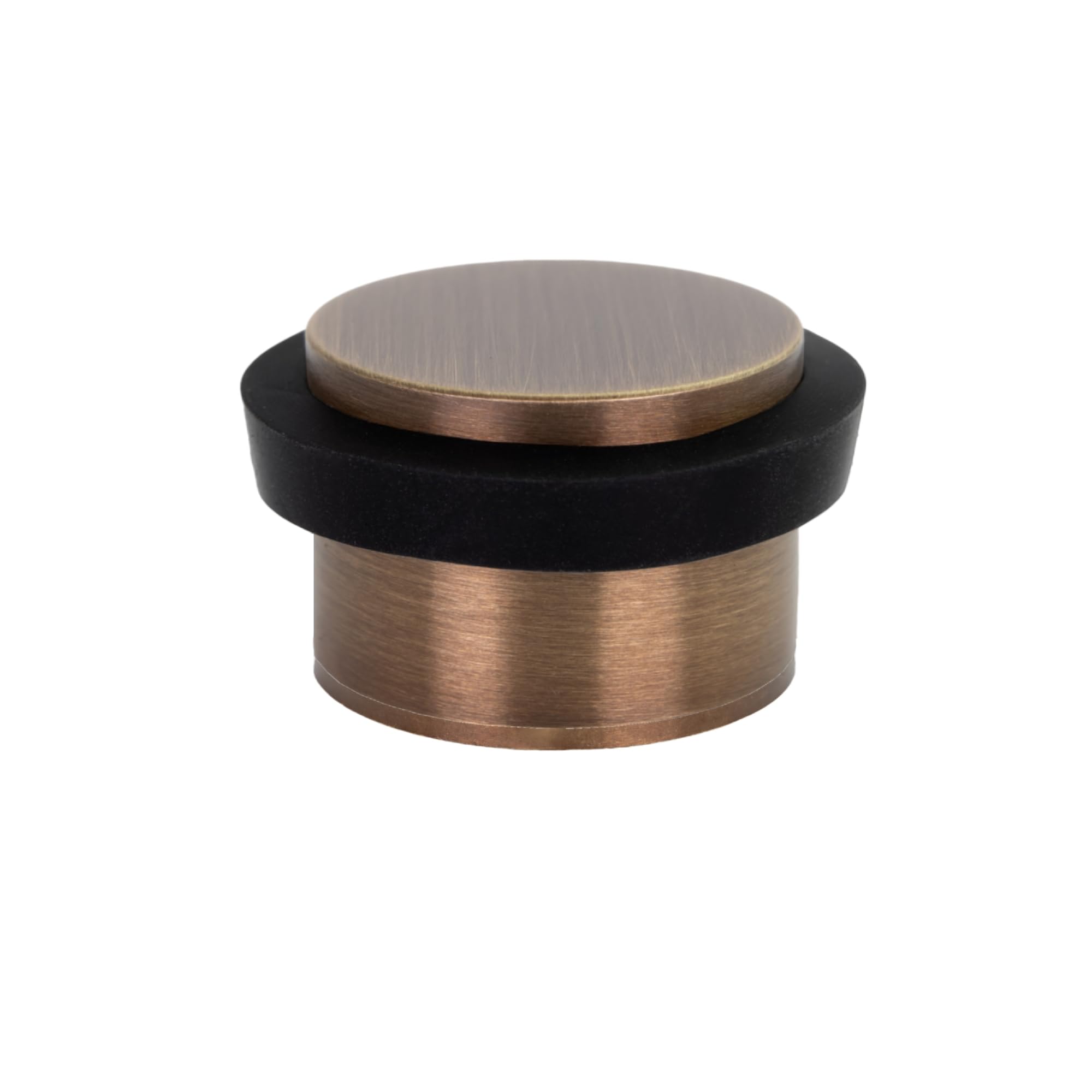 EVI Herrajes | Adhesive Door Stop with Threaded Base | Ø28x21mm | Solid Brass Leather Finish | Black Rubber | Includes Screw | I-103/28-DUAL-CU