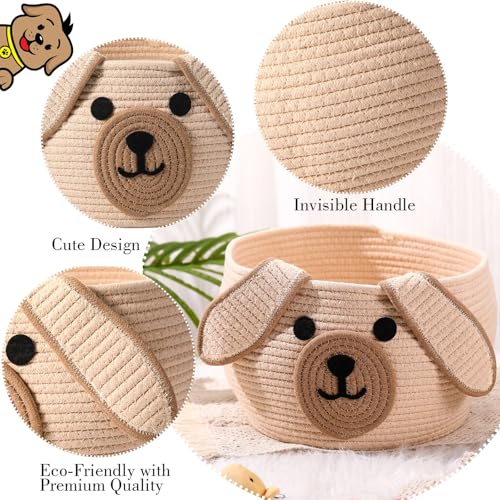 Image of Zopeal Dog Woven Basket Cute Woven Cotton Rope Puppy Animal Storage Basket for Laundry Toy Gift(Khaki,13 x 8 Inch)
