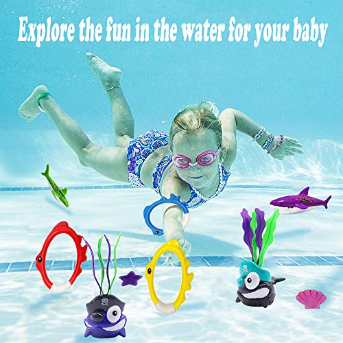 JOINBO 32 Pcs Dive Toys Pool Toys/Underwater Swimming Toys, New Diving Shark (2Pcs), Jumbo Diving gem (8Pcs), Treasures (12 Pcs), Rings (3pcs), Torpedo Bandits (3Pcs),Diving Sticks(3Pcs) - Thumbnail 4