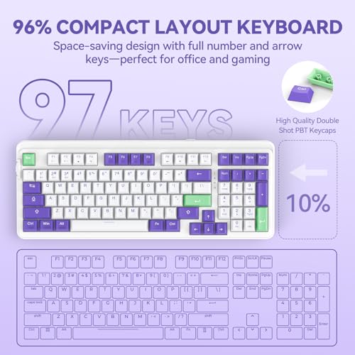 TECKNET Mechanical Gaming Keyboard,Hot-Swappable with Sky Switches,Tri-Mode Bluetooth/2.4GHz/USB-C Custom Creamy Keyboard,96% Compact Layout,RGB Backlit Computer Keyboard for PC/Laptop/Mac (97 Keys) image 5