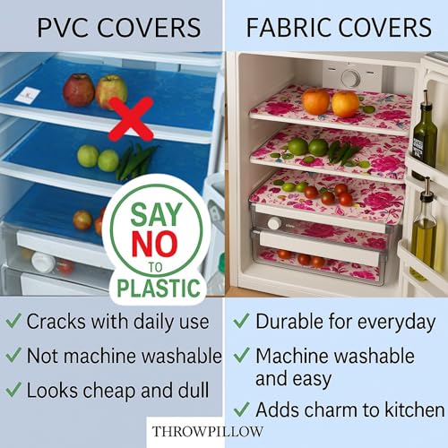 Image of WWW.THROWPILLOW.IN 450+L Double Door Floral Fridge Tray Mats Set of 12 Fabric Liners Refrigerator Main Trays, Veg Drawer & Bottle Racks |Non-Plastic, Machine Washable, Durable & Scratch-Resistant