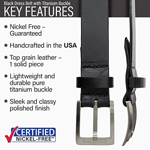 Titanium Dress Belt - Genuine Leather Belt with Certified Nickel Free Titanium Buckle | Made in USA2