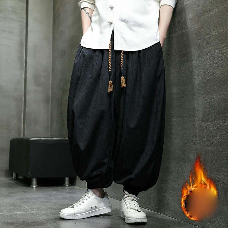 Men's Autumn Winter Trendy Fleece National Style Loose Harem Lantern Long Pants2