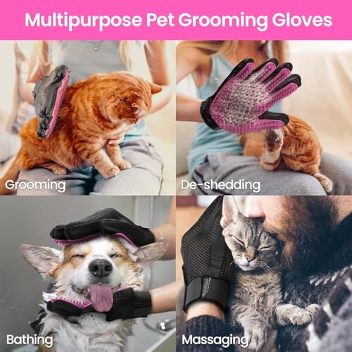 Image of Pet Hair Remover Glove - Gentle Pet Grooming Glove Brush - Deshedding Glove - Massage Mitt with Enhanced Five Finger Design - Perfect for Dogs & Cats with Long & Short Fur - 1 Pack (Right-hand), Pink