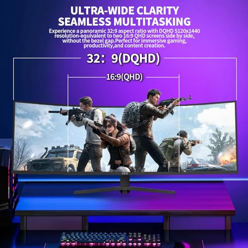 Image of ZZA Ultrawide 49 Inch Curved Monitor 5120x1440P 165Hz Large Computer Monitor 5K Dual Quad High Definition 1500R Curved AMD FreeSync 120% sRGB Height Adjustable, HDMI 2.1 & DP 1.4, VESA Mount, Black