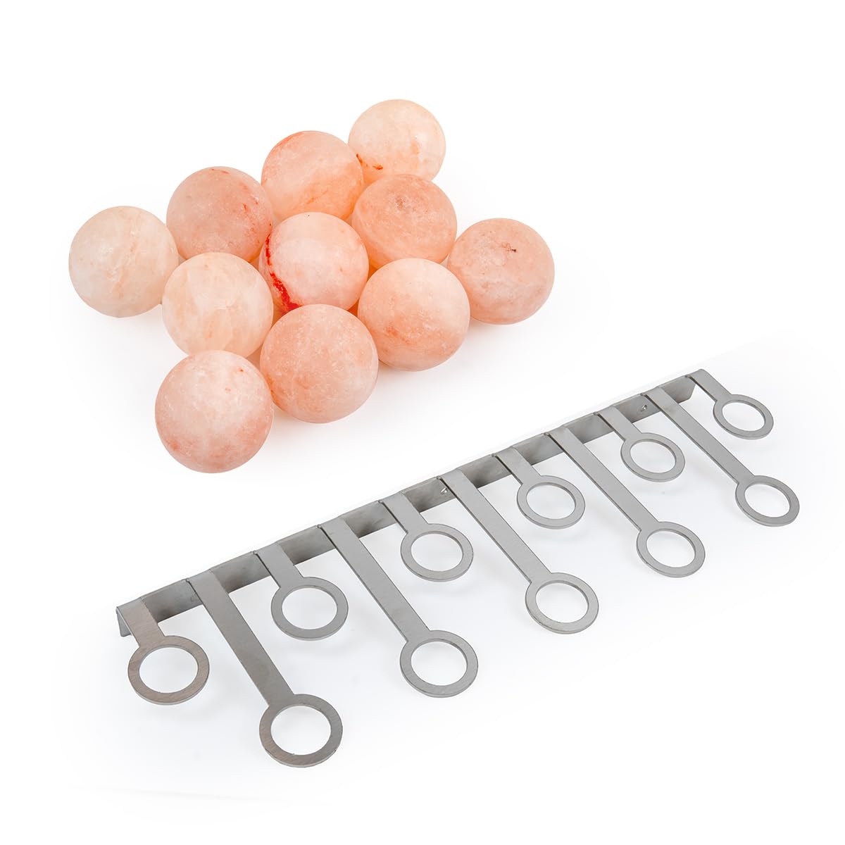 Sfere di sale dell'Himalayan con supporto a parete in acciaio inox, purificatore d'aria naturale e terapia del sale per la sauna (11 pezzi con supporto a parete)