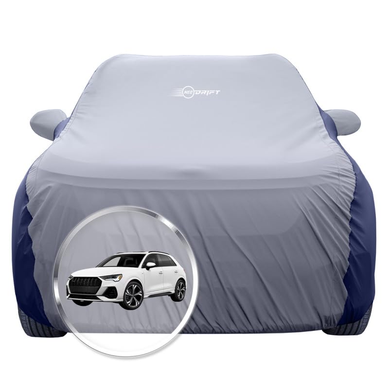 Image of NEODRIFT 'SuperTech' Car Cover for Audi Q3 (100% Water-Resistant, All Weather Protection, Tailored Fit, Multi-Layered & Breathable Fabric) (Colour: L.Grey+Blue)