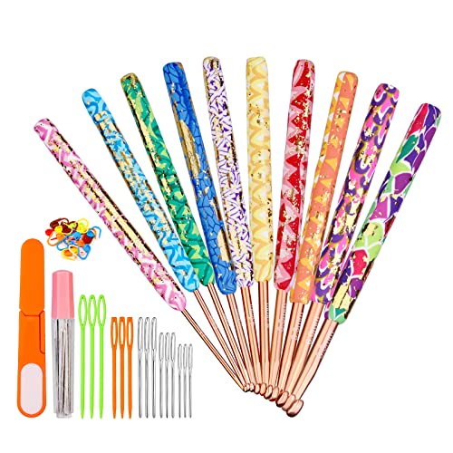 Lot de 47 crochets chauds, 2 mm à 6,5 mm de qualité supérieure avec poignée souple, crochets pour crochet, tricot, crochet de fil synthétique, accessoires de crochet Cover