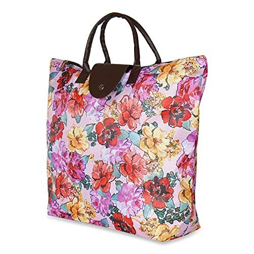 Image of NFI essentials Handy Fold Up Shopping Bag Pack of 3 Foldable Shopping Handbag Travel Bag Women Shoulder Waterproof Carry Bag, Zip Top Folding Tote