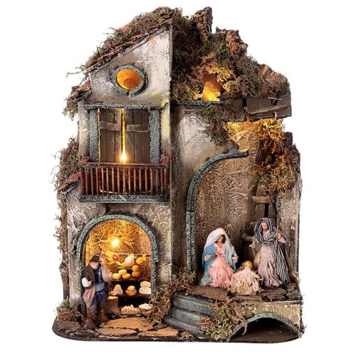 Holyart Nativity Block 2 Floors 25x25x30 Neapolitan Nativity 8 cm, with figurinesHeight: 27 cm|Depth: 25 cm|Width: 29 cm|Statues Height: 8 cm