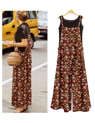 Image of YESNO Women Casual Loose Long Bib Pants Wide Leg Jumpsuits Baggy Cotton Rompers Overalls with Pockets PZZTYP2