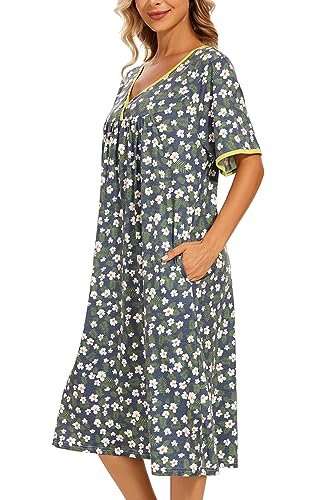 Image of AVIIER Nightgows for Women Soft Cotton Night Shirts Short Sleeve Sleepwear with Pockets