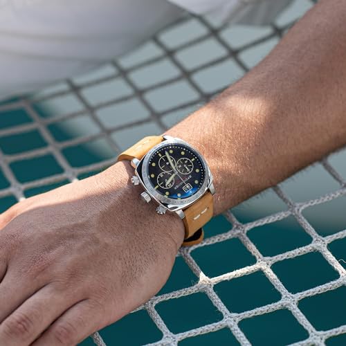 Image of Spinnaker Men's 42mm Hull Chronograph Watch with Leather Strap SP-5068