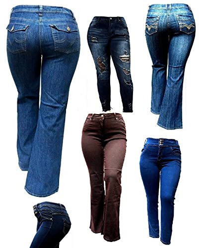 Set of x2 Womens Plus Size Denim Jeans Mix Style & Color Bootcut & Skinnny Random 2 Piece