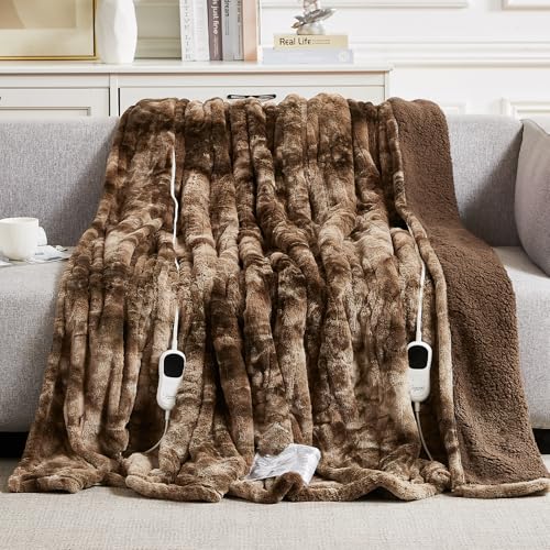 Image of Homemate Electric Heated Heating Blanket Queen Size 84 inchx90 inch Dual Control | ETL Certified 2 /4 /6 /8H Auto-Off 10 Heat Level Overheat Protection Machine Washable FauxFur Sherpa,Cold Room Cold Sleeper Gift