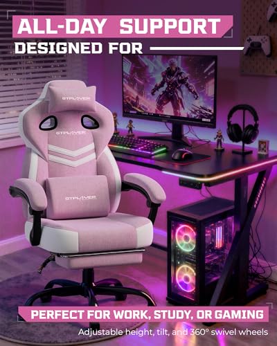 Image of GTPLAYER Gaming Chair with Footrest, Lumbar Support & Comfort Wide Seat | Big & Tall Computer Video Gamer Chair for Adults,Ergonomic High Back Office Desk Chair with Reclining, Pink