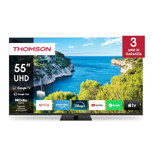 Thomson 55 Zoll (139cm) 4K Ultra HD Smart Google TV, Wi-Fi, Dolby Audio, HDR10, Bluetooth 5.1, Triple-Tuner (Kabel/Satellit/Antenne), HDMI, CI+, A+ Panel - 55UG5C14