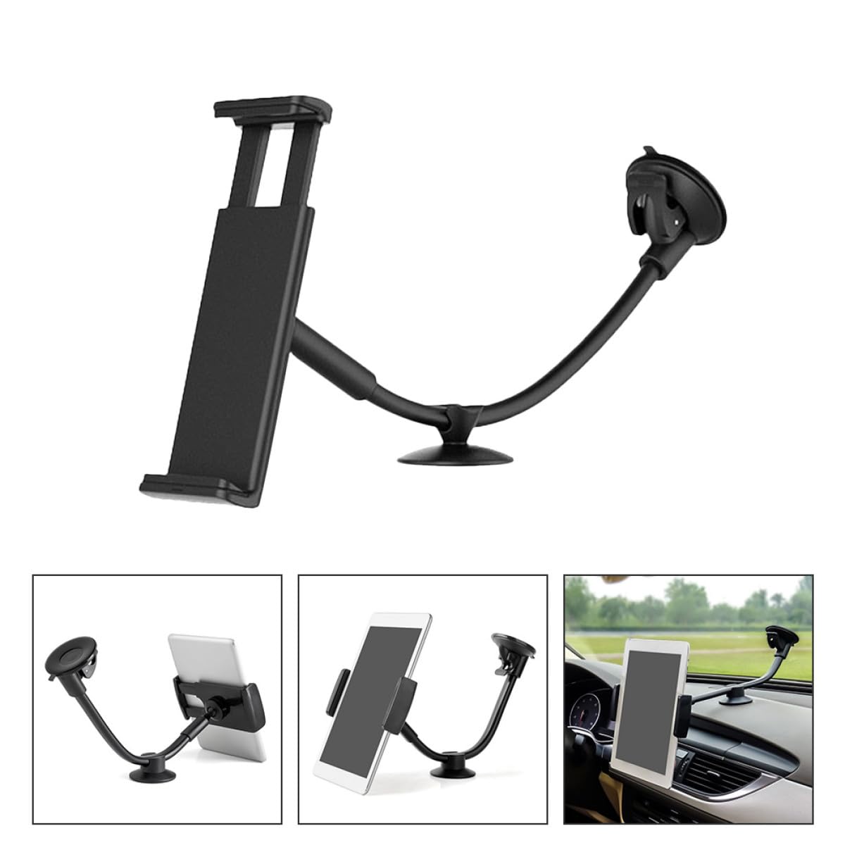 Healeved Supporto per Telefono Auto Ventosa Nero, Braccio in Silicone Antiscivolo, Previene Vibrazioni, per Smartphone e Tablet in Auto