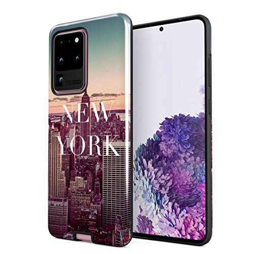 Cover Universe Coque House Étui pour Samsung Galaxy S20 Ultra New York Landscape Sunset Traveling Exploring City Case enveloppe de Protection Hybride Double-Couche PC Dur résistante aux Chocs + TPU