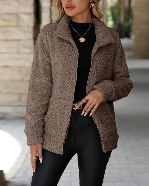 Women's Full Zip Stand Collar Fleece Sherpa Jacket with Pockets (S-5XL) - Image 2