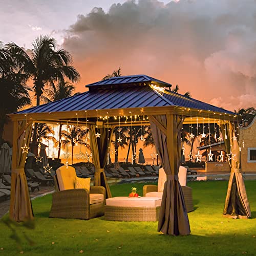 Domi Outdoor Living 10' X 12' Hardtop Gazebo Outdoor Aluminum Wood Grain Gazebos With Galvanized Steel Double Canopy For Patios Deck Backyard,Curtains&Netting By Domi Outdoor Living thumb #7