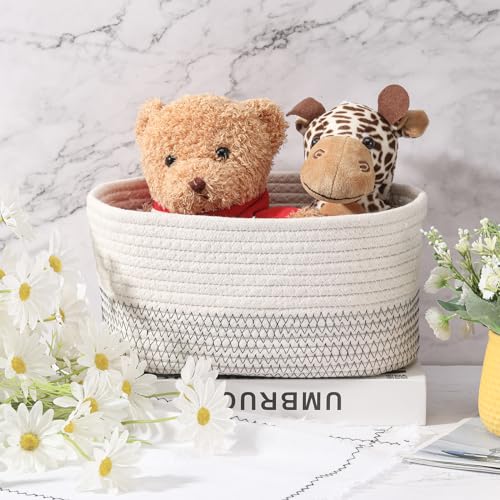 Image of Sawysine 6 Pcs Storage Baskets Bulk for Organizing Cotton Rope Woven Basket with Handles for Gift Cloth Shelves Blanket Toys Living Room(White Grey)