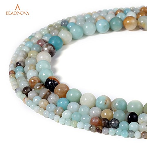 Image of BEADNOVA Natural Amazonite Beads Natural Crystal Beads Stone Gemstone Round Loose Energy Healing with Crystal Stretch Cord for Jewelry Making (8mm, 45-48pcs)