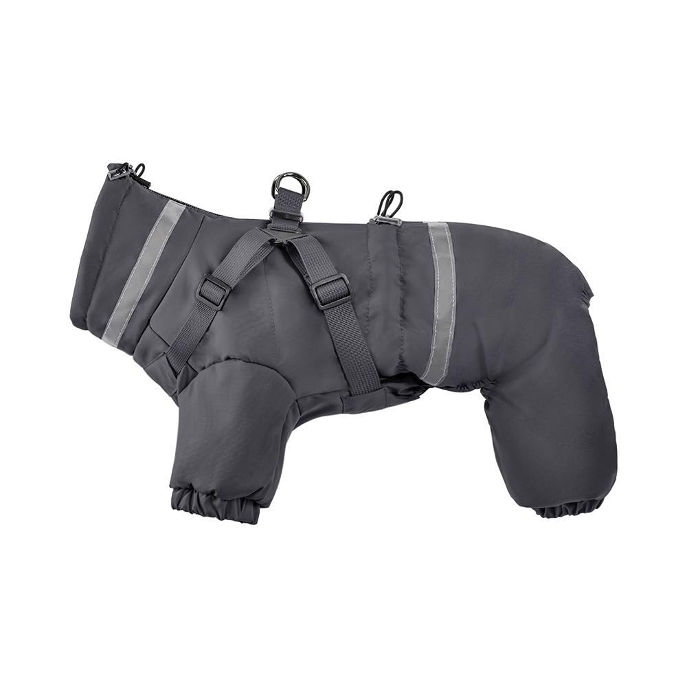 Cappotto invernale per cani, per esterni, regolabile, a 4 gambe, con imbracatura, riflettente, impermeabile, per cani di piccola taglia e cani di taglia media, grigio, M