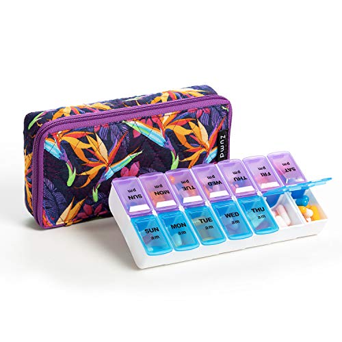 Image of Weekly Pill Organizer 2 Times a Day, Zumd Pill Box 7 Day with Cute Quilted Fabric Zipper Case, Travel Pill Case Am Pm for Vitamin Medicine Organizer