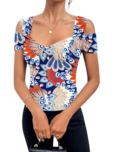 Image of Blingfit Women Blouses Dressy Casual Summer Tops 2025 Off The Shoulder Tops for Women Plus v Neck pop Concert Sexy Tops NBCF M