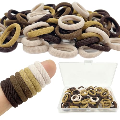 LLYJOYE 100 Brown Baby Hair Bands Small Hair Bobbles for Toddlers Mini Elastic Hair Ties for Girls Kids with Storage Box