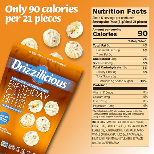 Drizzilicious Mini Rice Cakes Birthday Cake - Rice Crisps, Healthy Snack for Adults and Kids, Flavored Rice Cakes, Vegan, Gluten Free, Allergen Free, Only 90 Calories Per Serving - 4 oz (Pack of 6) - Image 5
