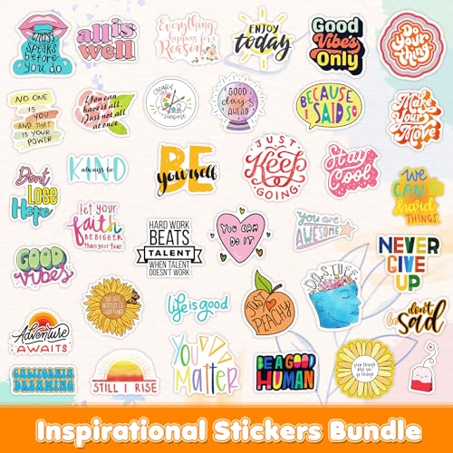 Image of 300PCS Inspirational Stickers for Water Bottles & Laptop, Aesthetic Positive Quote Vinyl Decals, Waterproof Motivational Stickers for Teens Adults, Journals, Scrapbook, Skateboard, Gift