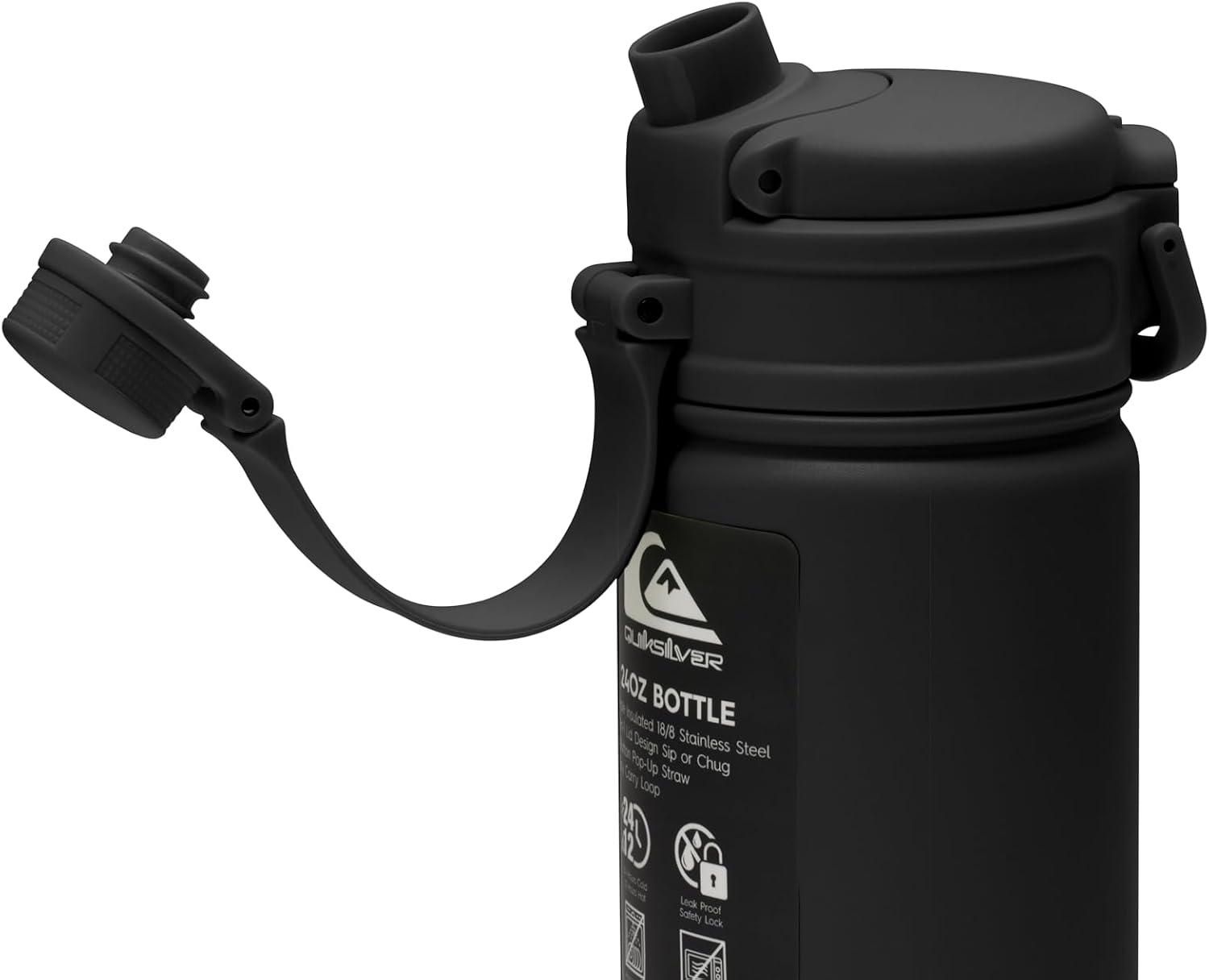 Quiksilver Laguna 24oz Tripple Wall Stainless Steel Water Bottle, Reusuable Sports Bottle with Leak-Proof Straw and Spout Lid, Non-Slip Rubber Base, Carrier Handle, 24H Hot & Cold Insulated Tumbler