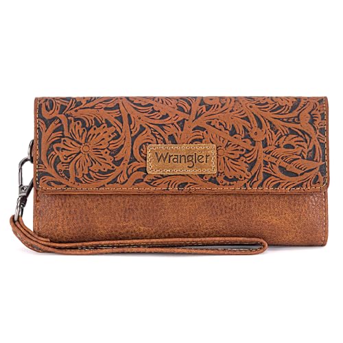 Image of Montana West X Wrangler Western Wallets for Women Trifold Wristlet Wallets Large Capacity Women Clutch Wallet with Coin Purse