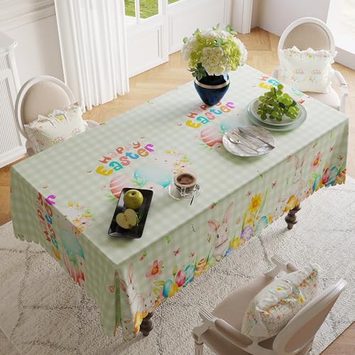 HOMOHEINI Easter Tablecloth 60x120 Inch Rectangular, Spring Tablecloth, Plaid Bunny Egg Washable Polyester Table Cloth, Fabric Table Cover for Party Picnic Dinner Decor,Easter E by HOMOHEINI - Used condition - Image 8