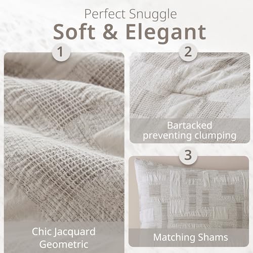 Image of Ink+Ivy King Comforter Set Jacquard Weave Cotton Comforters King Bedding Set, All Season Lightweight & Breathable Cotton King Size Comforters, Cairo, King /Cal King, Ivory 3 Piece