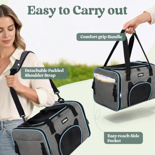 Image of rabbitgoo Cat Carrier Soft Sided, Stable Portable Pet Carrier with Safety Buckles for Car Travel Vet Visit Airline, Comfortable Breathable Kitten Bag for Small Medium Cat, Grey, 17x11x11 inch