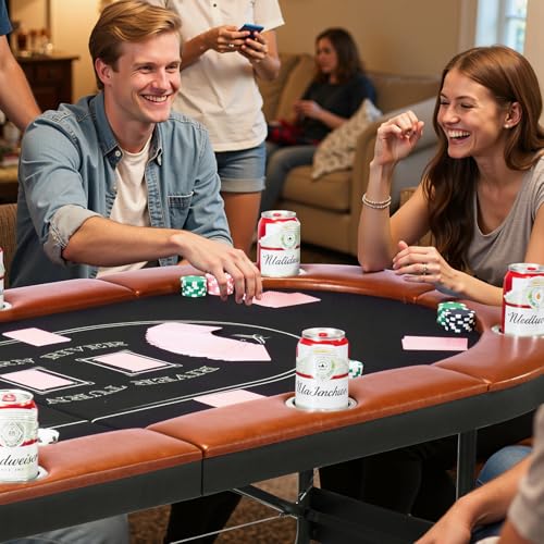 VEVOR klappbarer Pokertisch für 8 Spieler (183 cm) Kasino-Freizeittisch mit gepolsterten Schienen & Getränkehaltern, ovale tragbare Spieltische mit Filz- und Metallbeinen, Texas Hold’em Poker