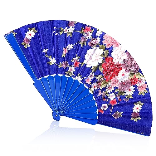 Rumyve Vibrant Display Fans - Chinese Vintage Style Folding Fans for Women's Daily Use and Photography(Blue)