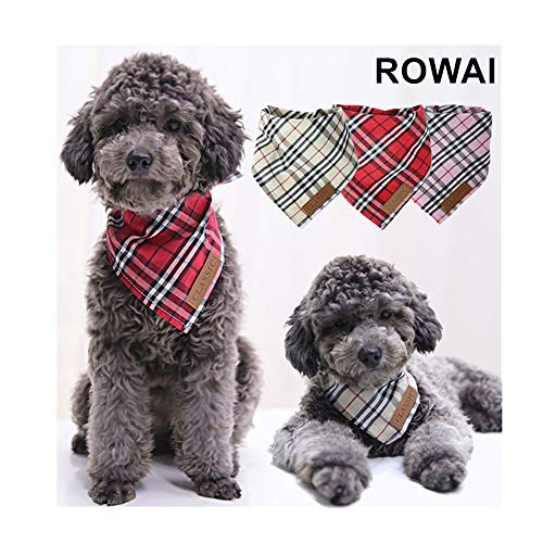 ROWAI Dog Bandanas 1PC Washable Cotton Triangle Dog Scarfs for Small Medium Large Dogs and Cats Beige M