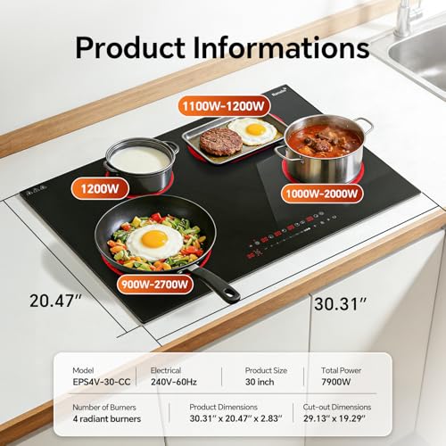Image of Ranein 30 Inch 4 Burner Electric Cooktop, 7900W, 240V