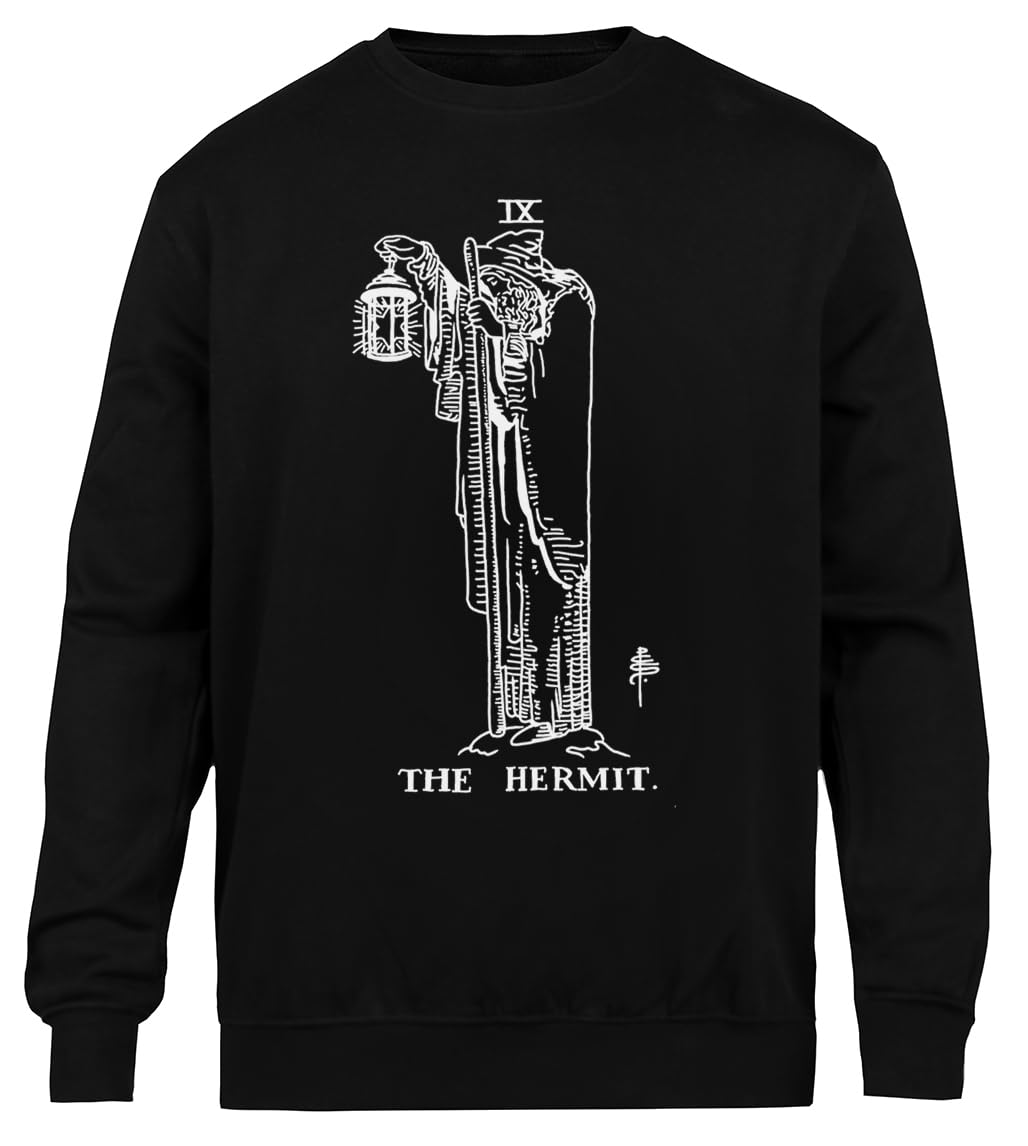 Karta Tarota Pustelnika Unisex Czarny Sweter Ekologiczny Unisex Black Sweatshirt Eco-Friendly Crewneck