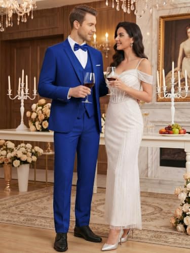 Image of WEEN CHARM Men's 3-Piece Slim Fit Suit Set-2-Button Blazer,Vest & Pants-Formal Wedding,Prom,Party & Business Tuxedo