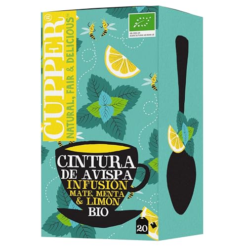 CUPPER - 20 Bolsitas De Infusiones Ecológicas Cintura de Avispa - Propiedades Depurativas Y Diuréticas - Contiene Mate, Menta y Limón - Apto Para Vegano