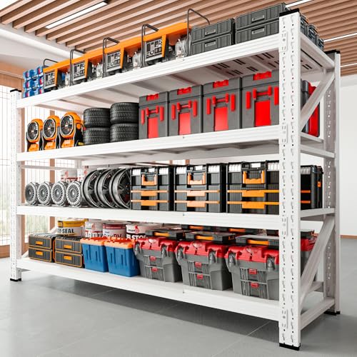 Image of RAVIGIN 5000LBS Storage Shelves,71 inch W Garage Shelving Heavy Duty Metal Adjustable Garage Shelves, Shelving Units Industrial Shelving for Warehouse,71 inch W x 24 inch D x 69 inch H,White